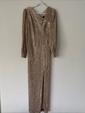 Tadashi Shoji Metallic Gold Long-Sleeve Evening Gown